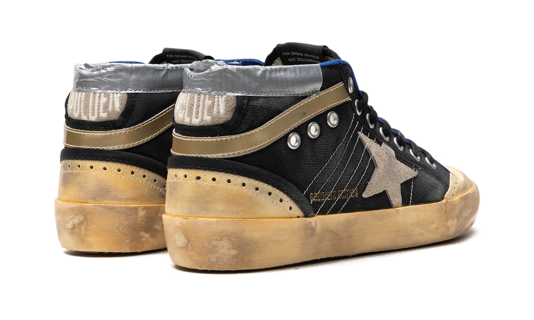 MID STAR CANVAS UPPER SUEDE STAR AND HEEL NYLON TONGUE RUBBER TOE AND SPUR "BLACK ICE VANILLA GOLD" - 3