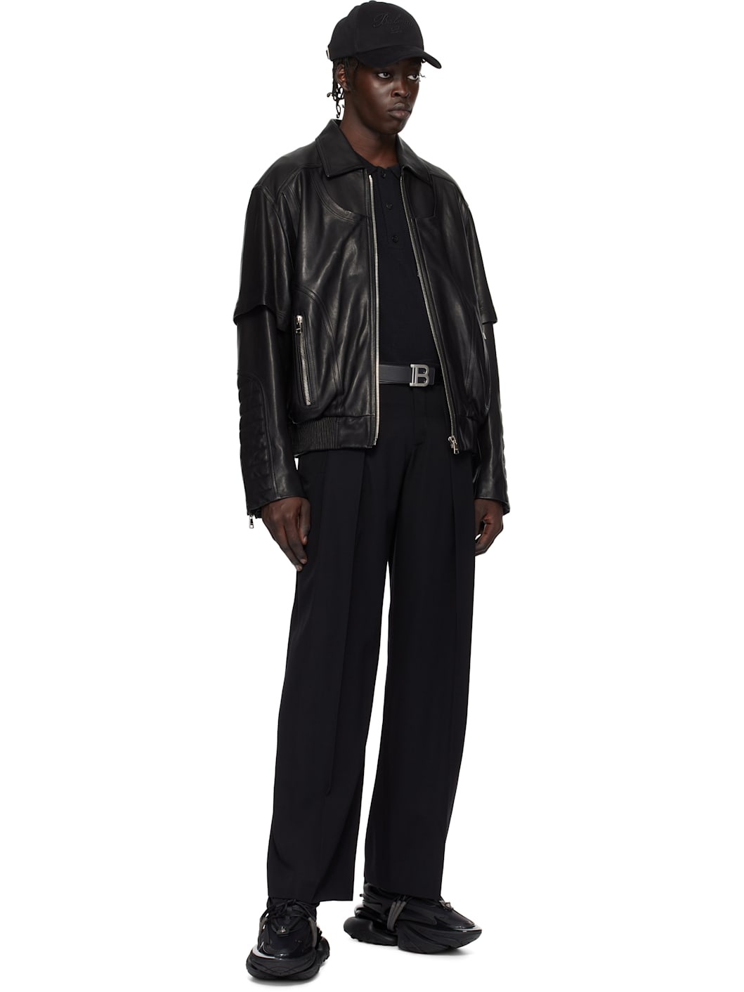 Black Smooth Leather B Belt - 3