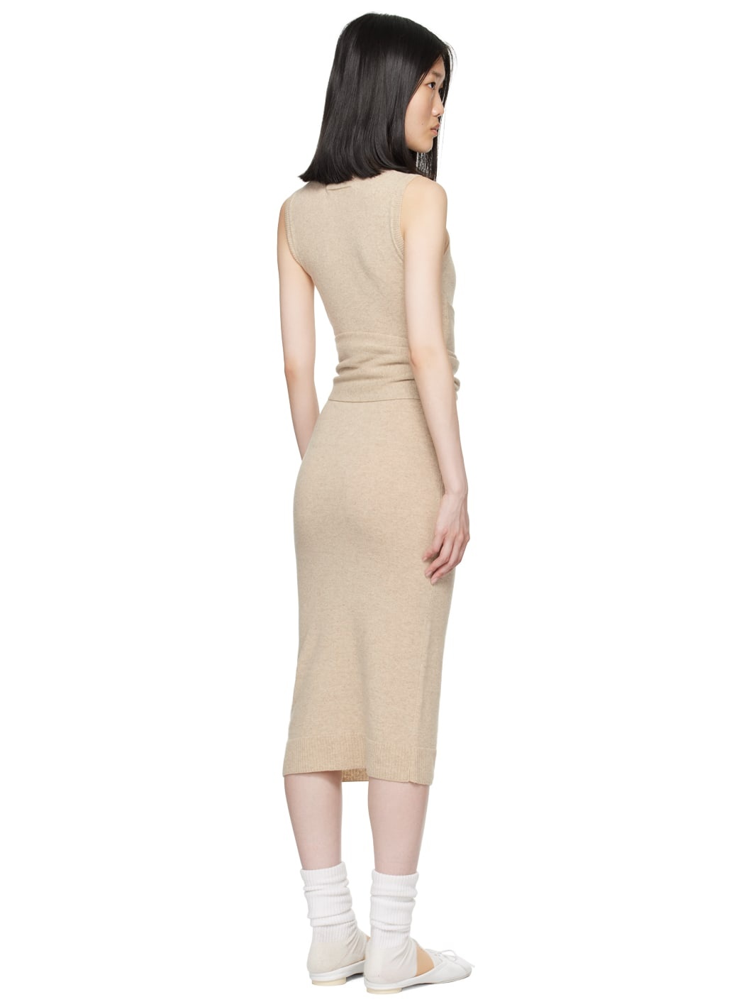 Beige Belted Midi Dress - 3