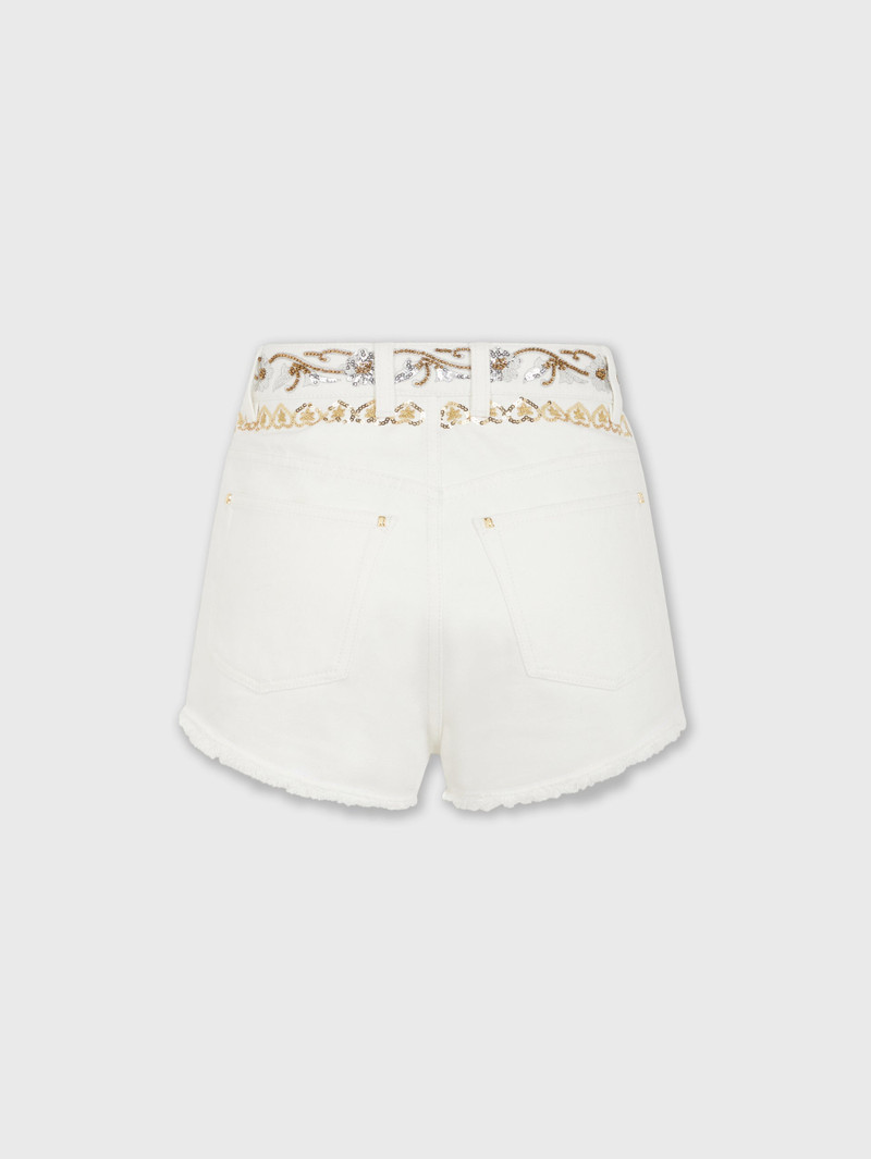 EMBROIDERED OFF WHITE DENIM SHORTS 5