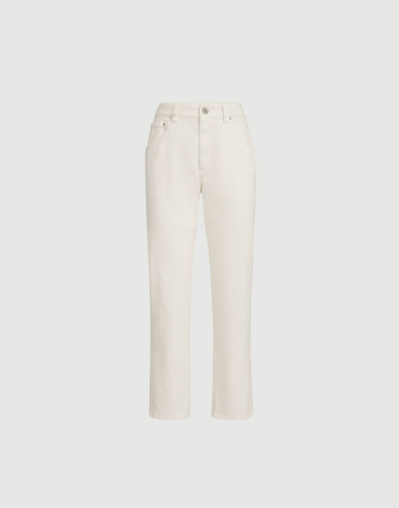 Dyed denim five-pocket straight trousers with shiny bartack 1