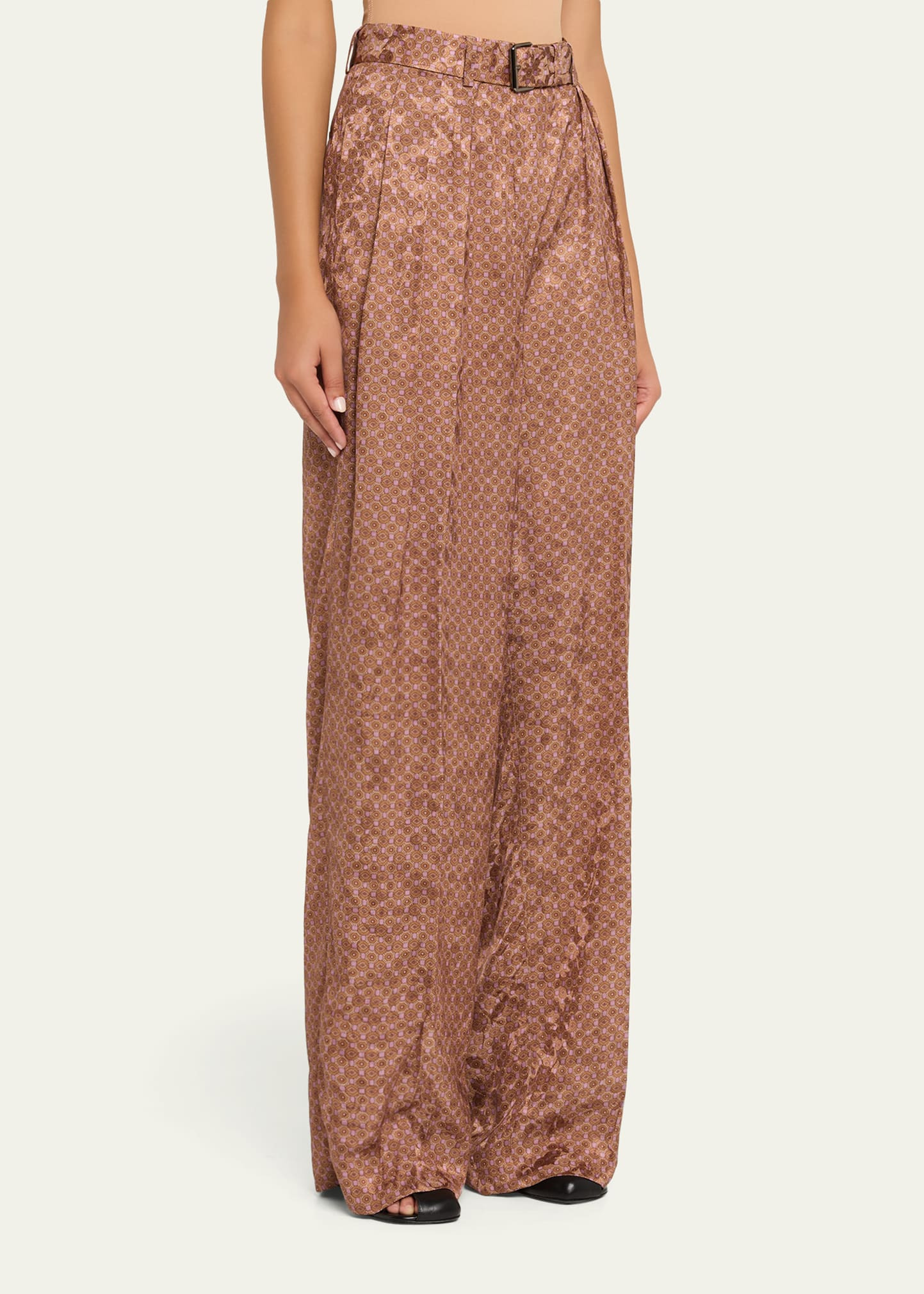 Peaches Belted Satin Wide-Leg Pants - 4