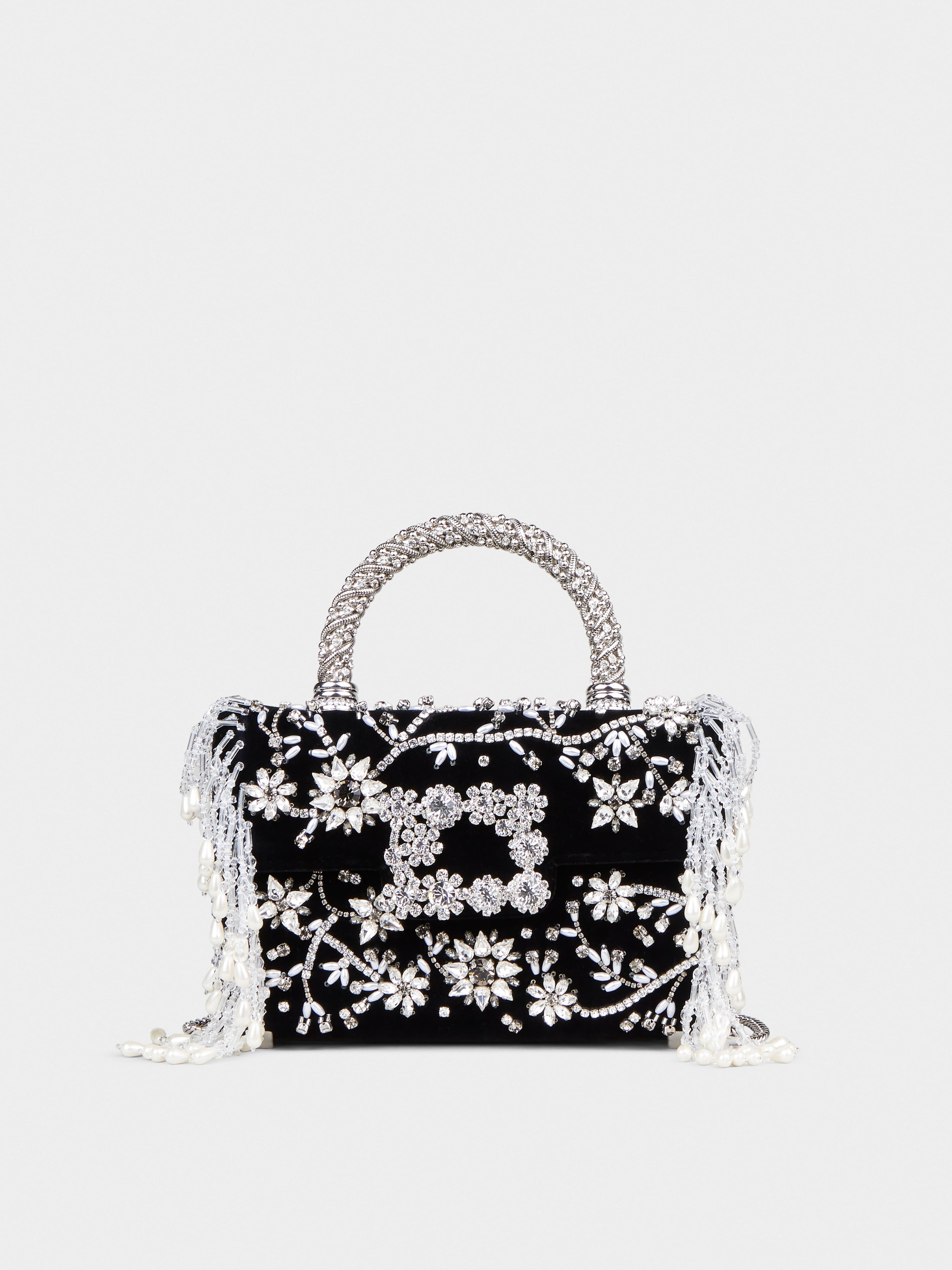 Ramage Jewel Mini Flower Strass Buckle Clutch Bag in Velvet - 1