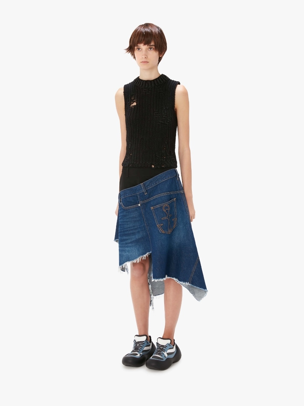 DISTRESSED DENIM HYBRID SKIRT - 4