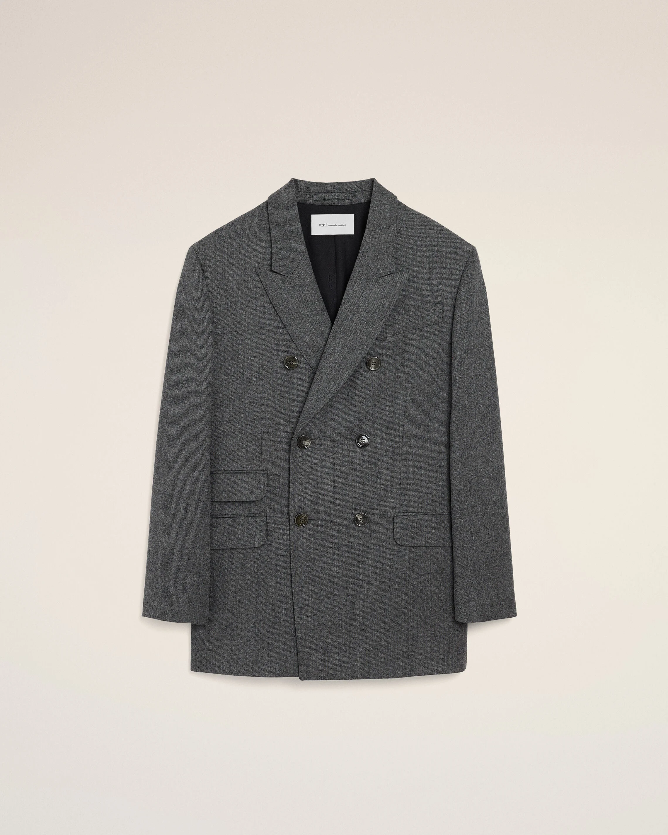 GREY DOUBLE BREASTED WOOL BLAZER - 1