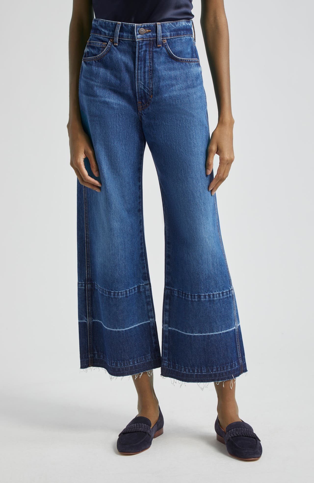 Veronica Beard Taylor Release Hem High Waist Ankle Wide Leg Jeans in Bright Blue at Nordstrom - 1