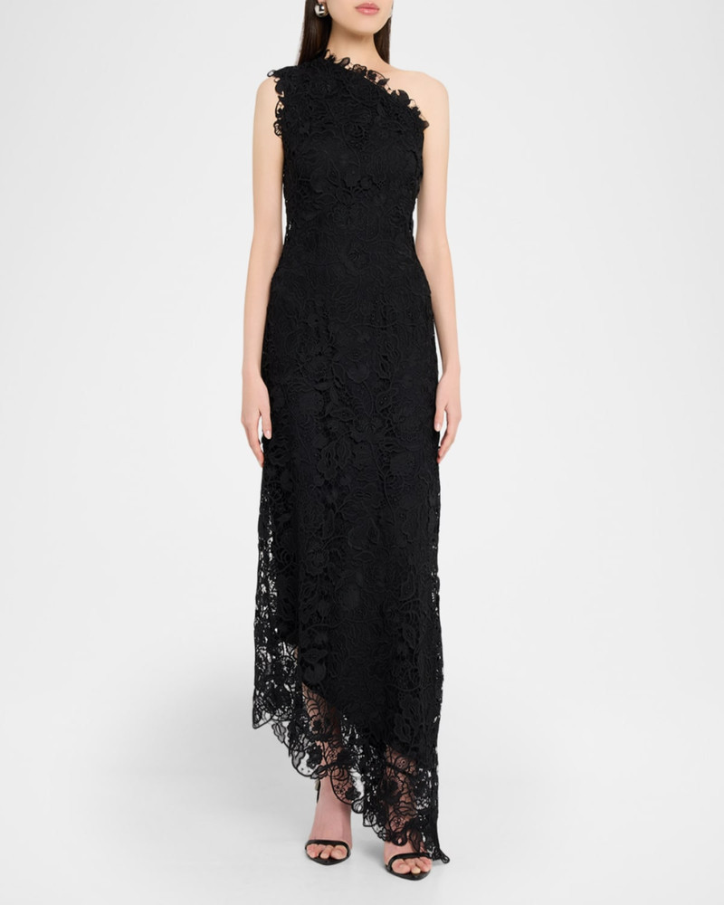 Asymmetric Guipure Lace One-Shoulder Fown 4
