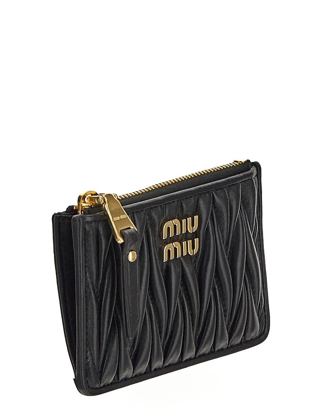 折りたたみ財布 MiuMiu [Miu Miu] 24FW logo leather card wallet (5MC076 2CSB Leather Wallet with Leather and Cord Shoulder Strap Miu Miu