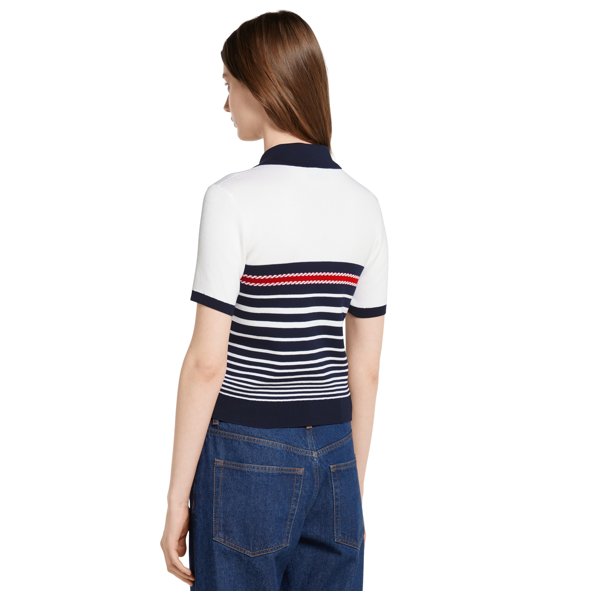 Cotton stitch polo top with intarsia - 4