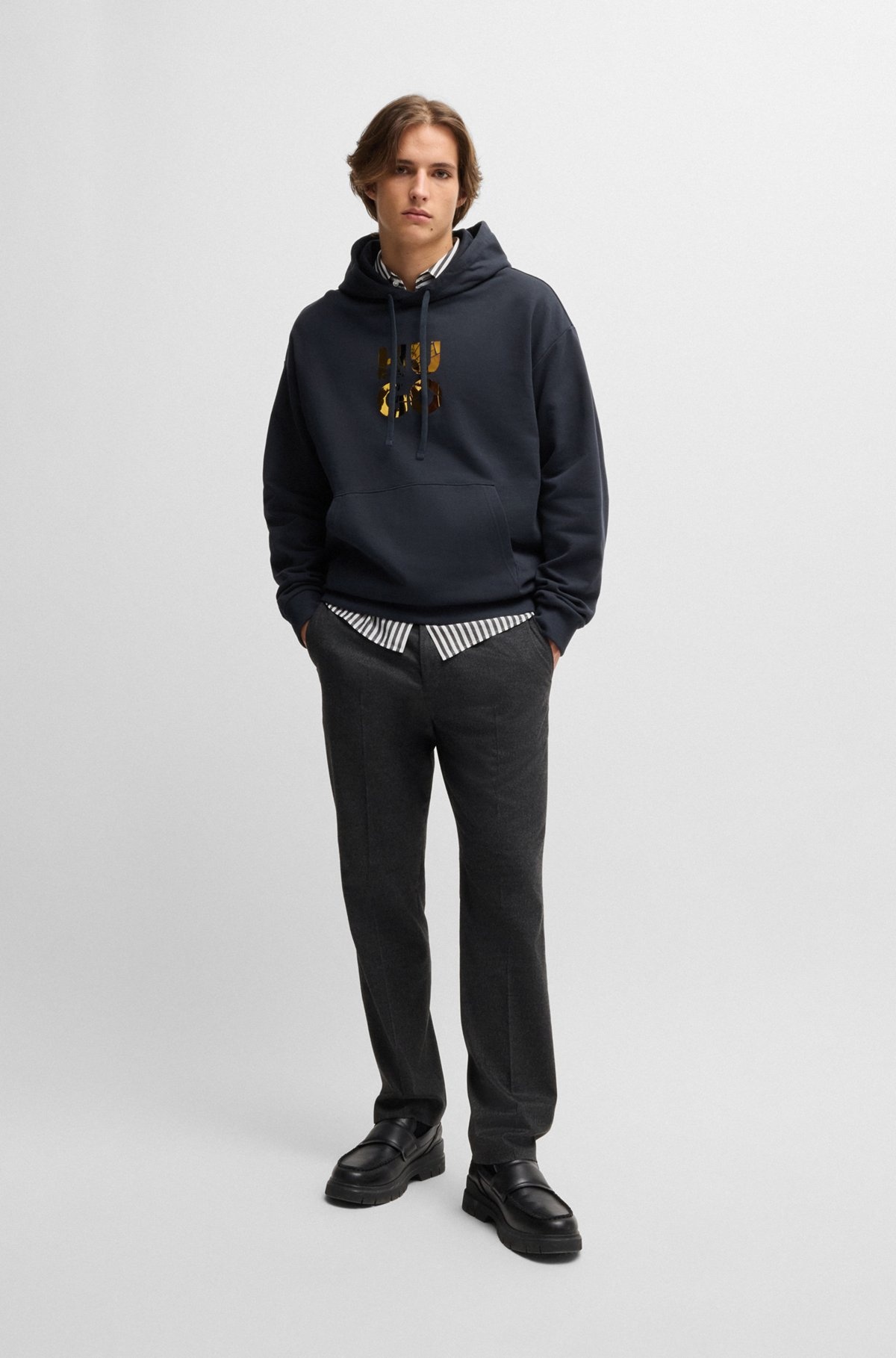 COTTON-TERRY REGULAR-FIT HOODIE WITH STACKED LOGO - 4