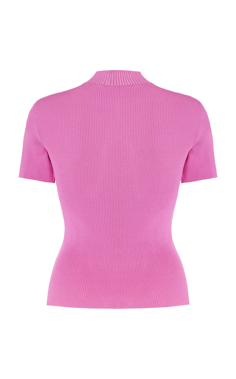Oscar de la Renta Short Sleeve  Mock Neck Pullover pink outlook