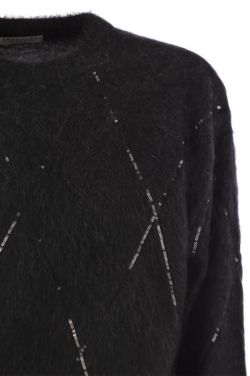 Brunello Cucinelli Mohair, Wool, Cashmere And Silk Sweater With Dazzling Argyle Embroidery - 4