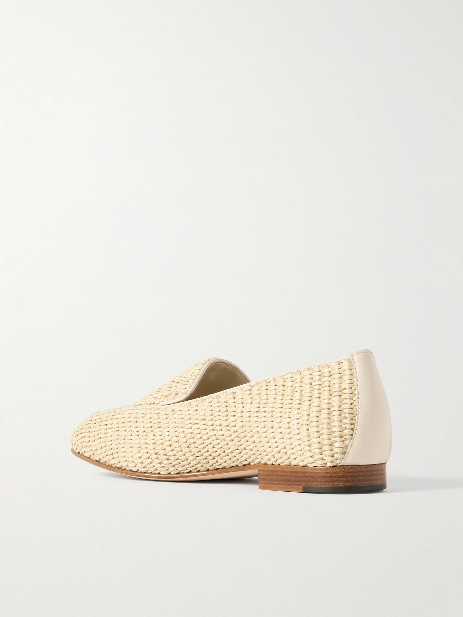 Pitakara leather-trimmed raffia loafers Cream - 3