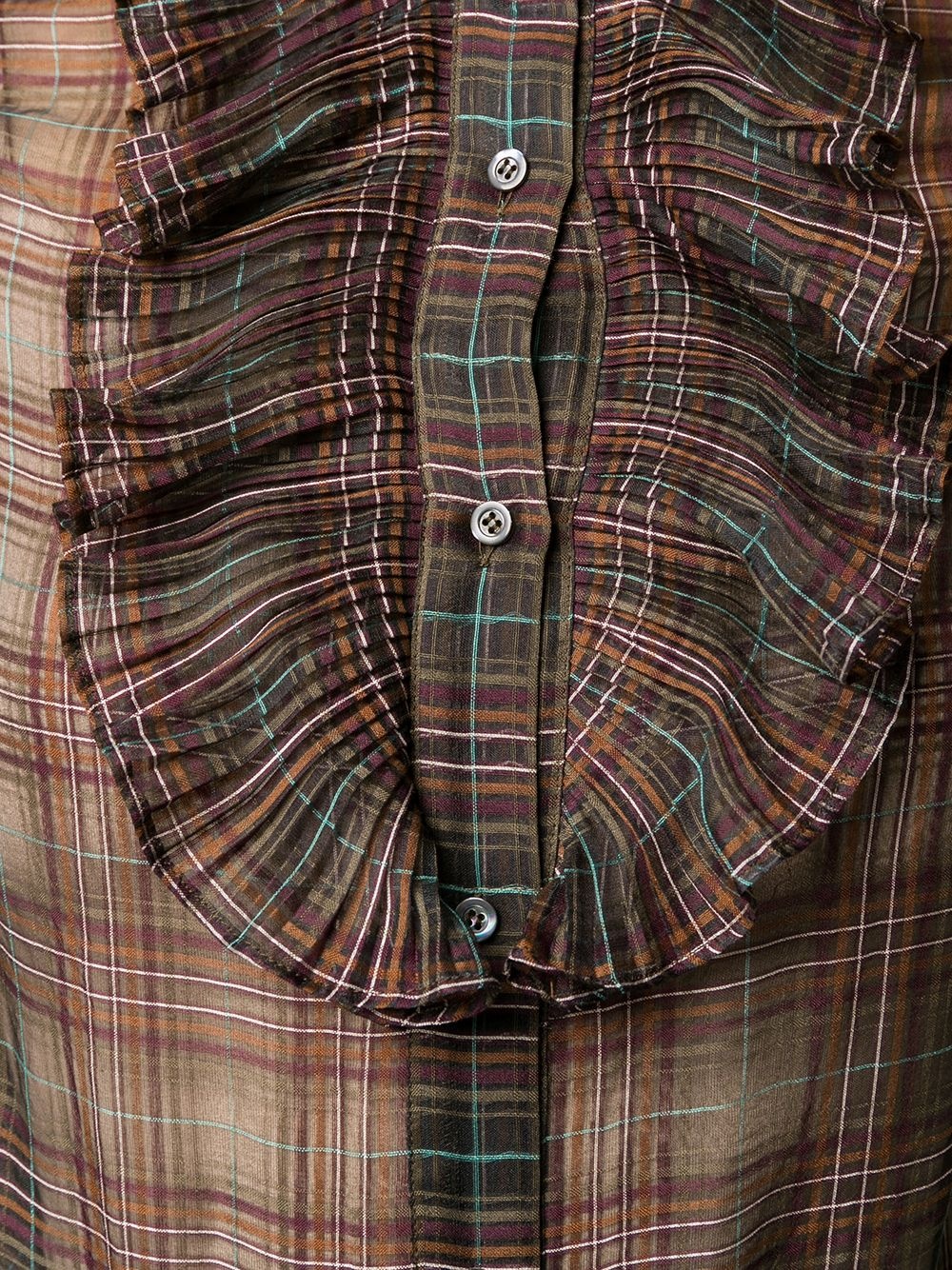 plaid-check ruffled blouse - 5