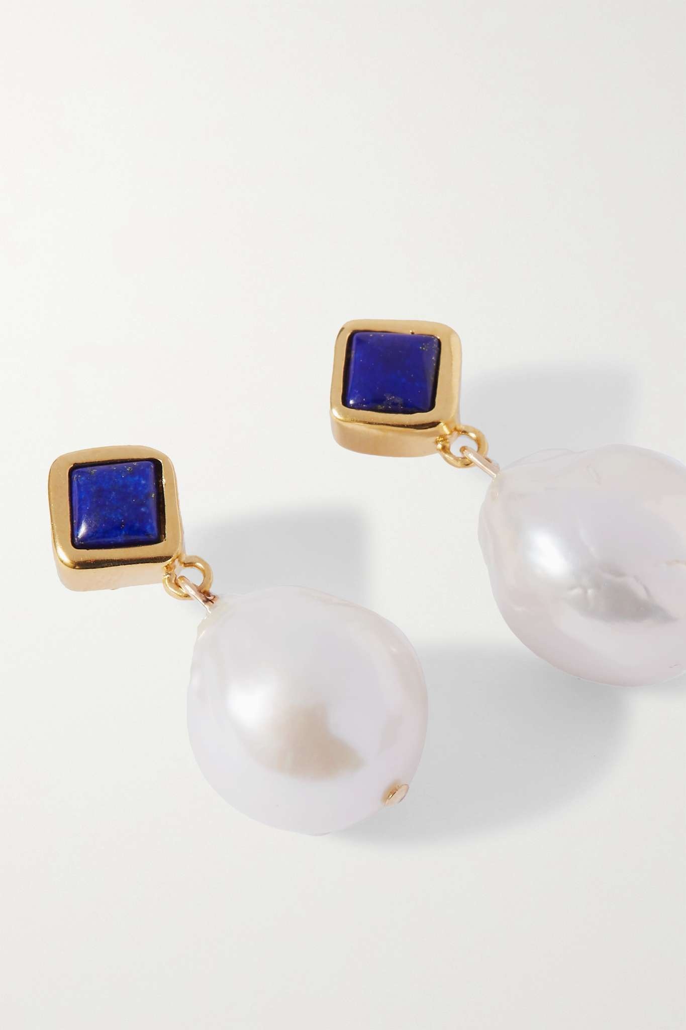 Gold vermeil, freshwater pearl and lapis lazuli earrings - 4