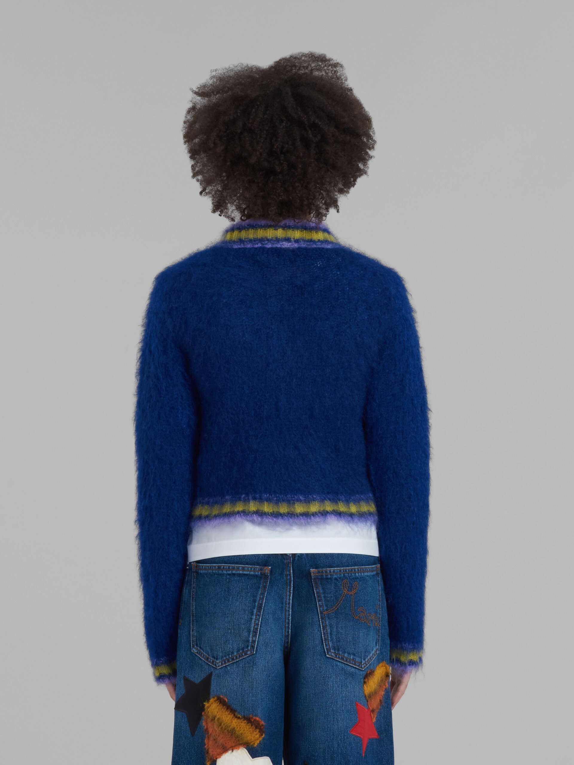 BLUE MOHAIR JUMPER WITH STRIPED TRIMS - 3