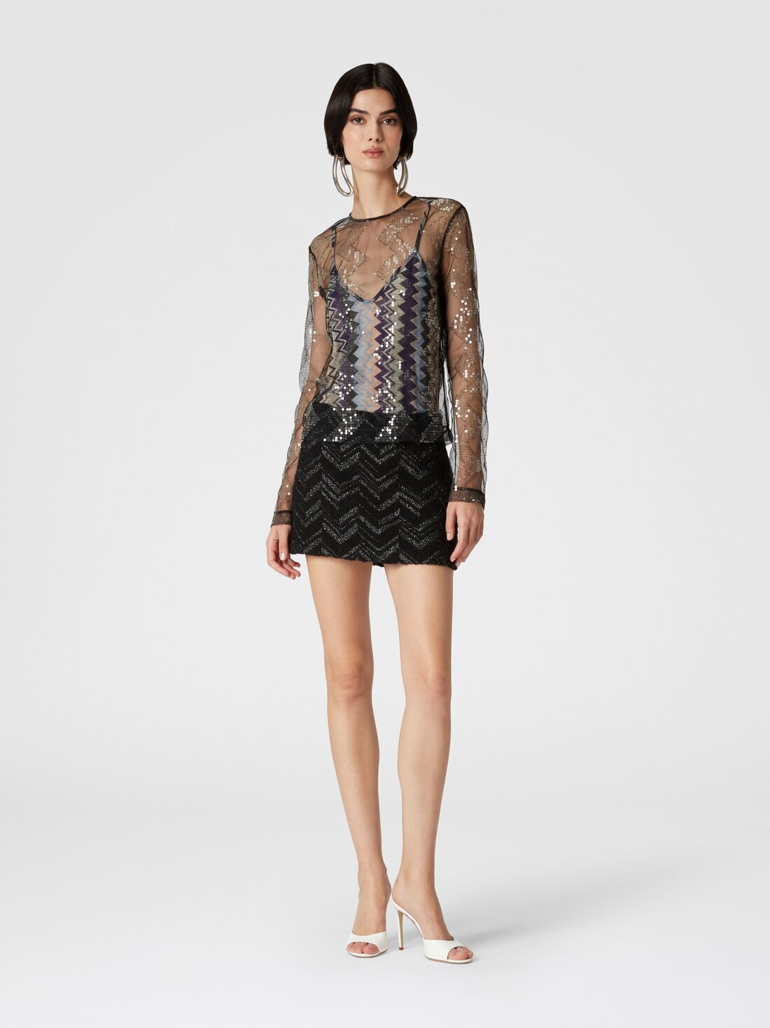 Bouclé mini skirt with lamé chevron motif - 2