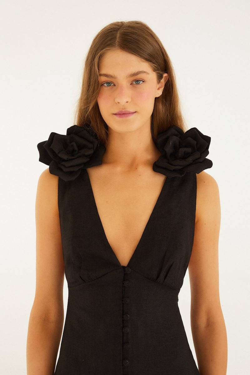 FARM RIO Black 3D Flowers Sleeveless Mini Dress outlook