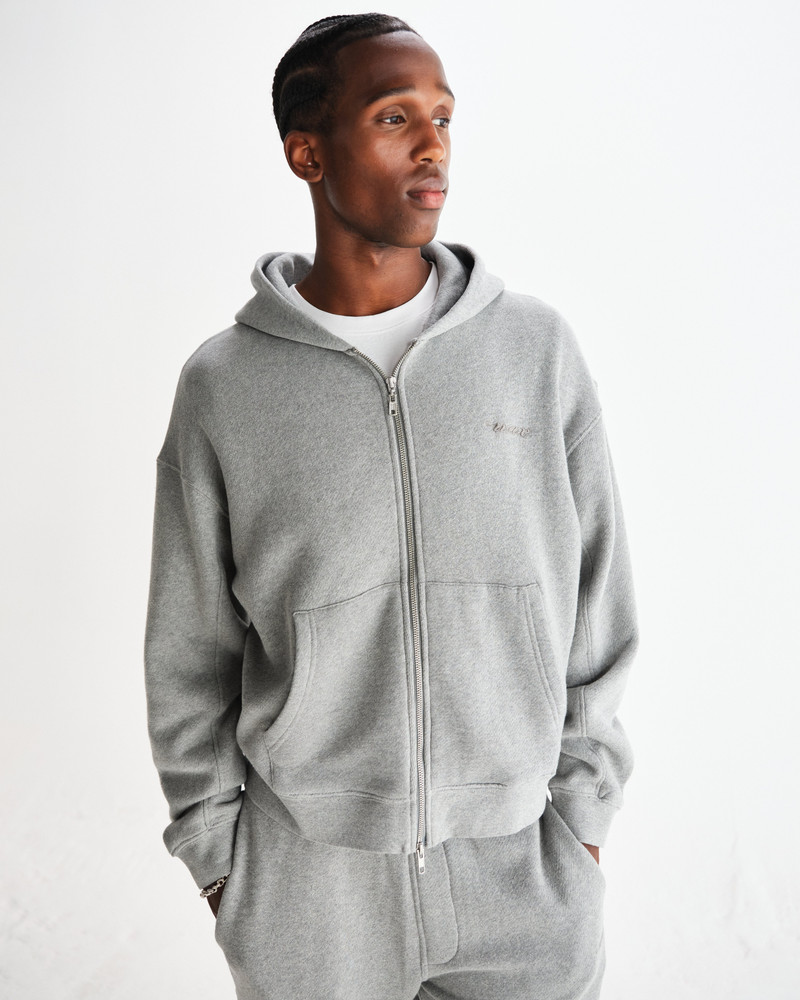 Wax London Harris - Grey Embroidered Logo Loopback Cotton Hoodie outlook