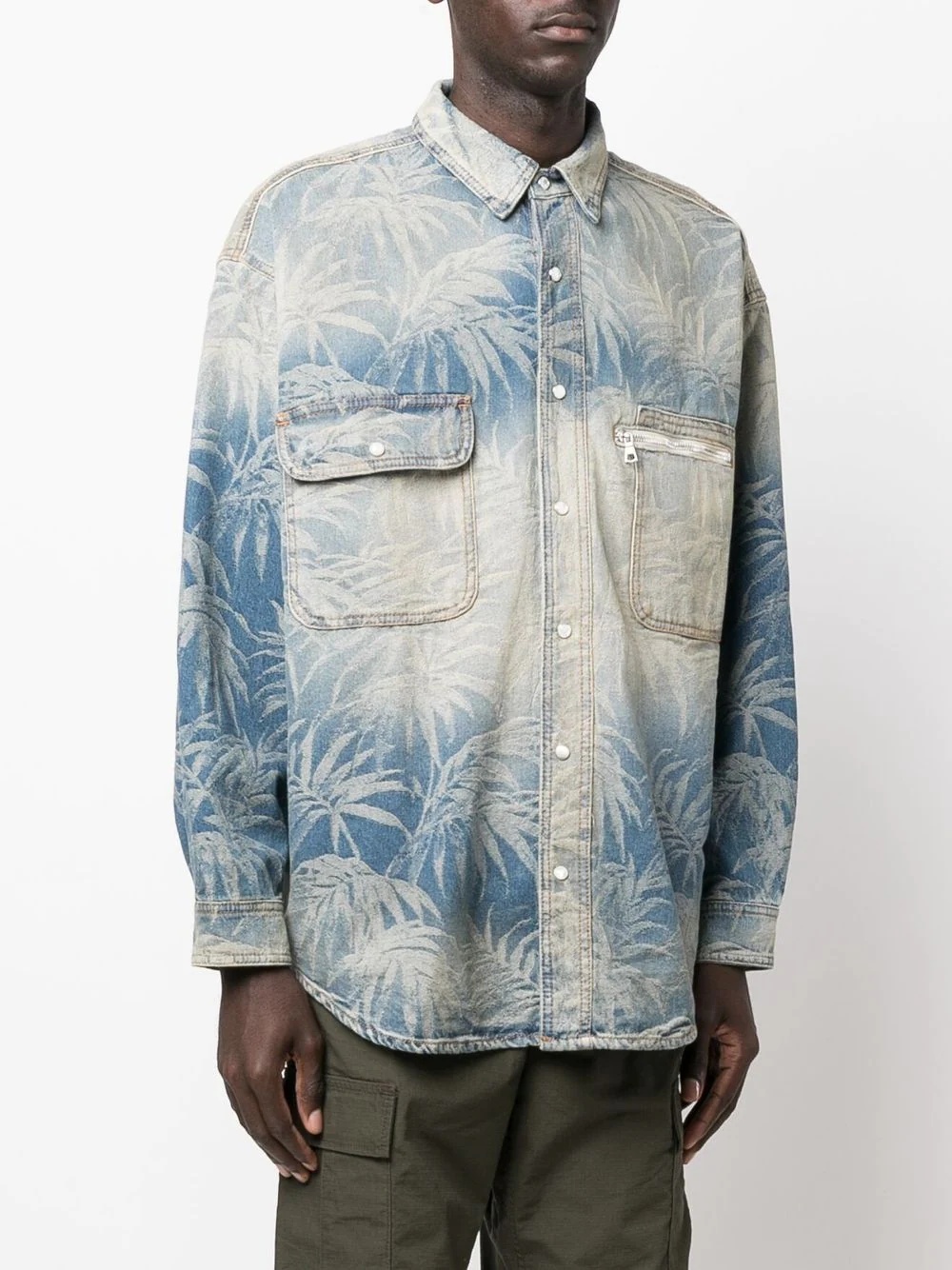 palm-print oversized denim shirt - 3