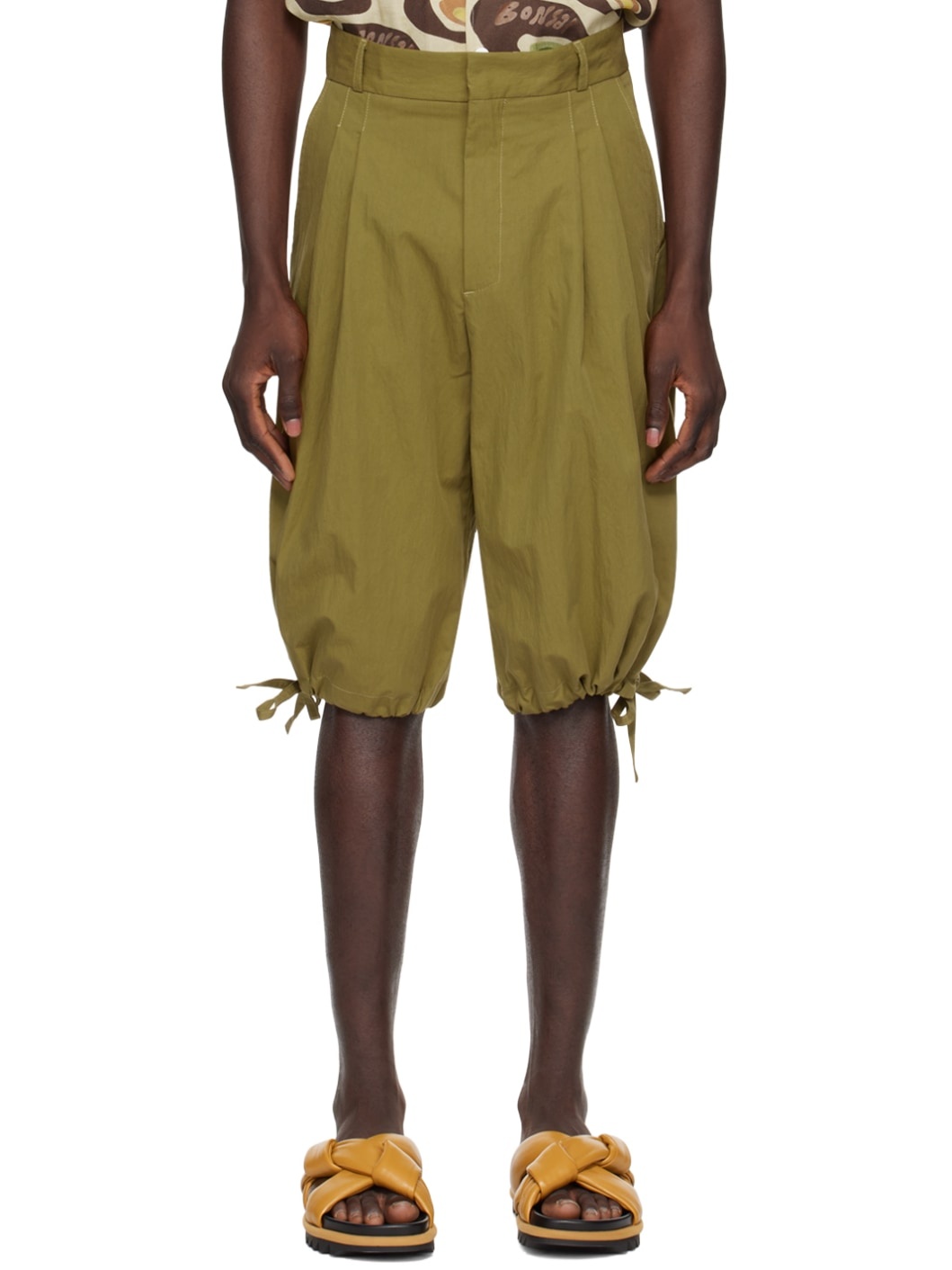 Khaki Drawstring Shorts - 1
