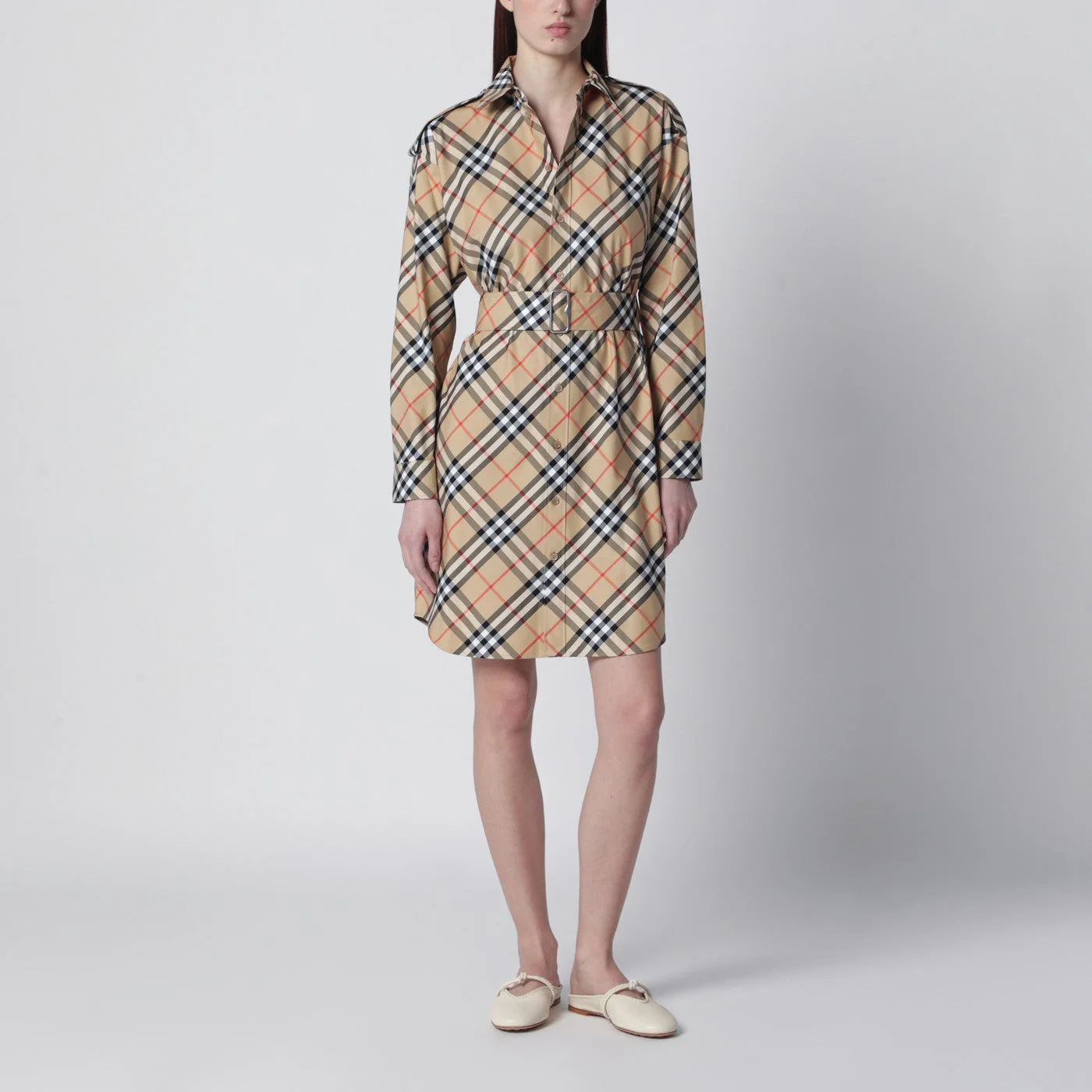 Beige Check shirt dress - 1