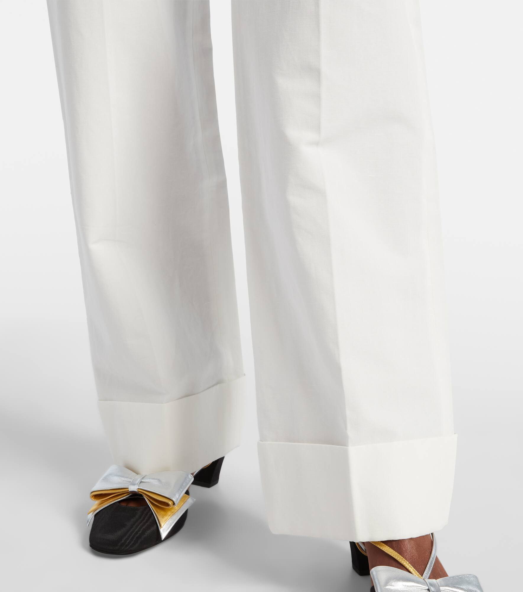 High-rise cotton and linen straight pants - 5