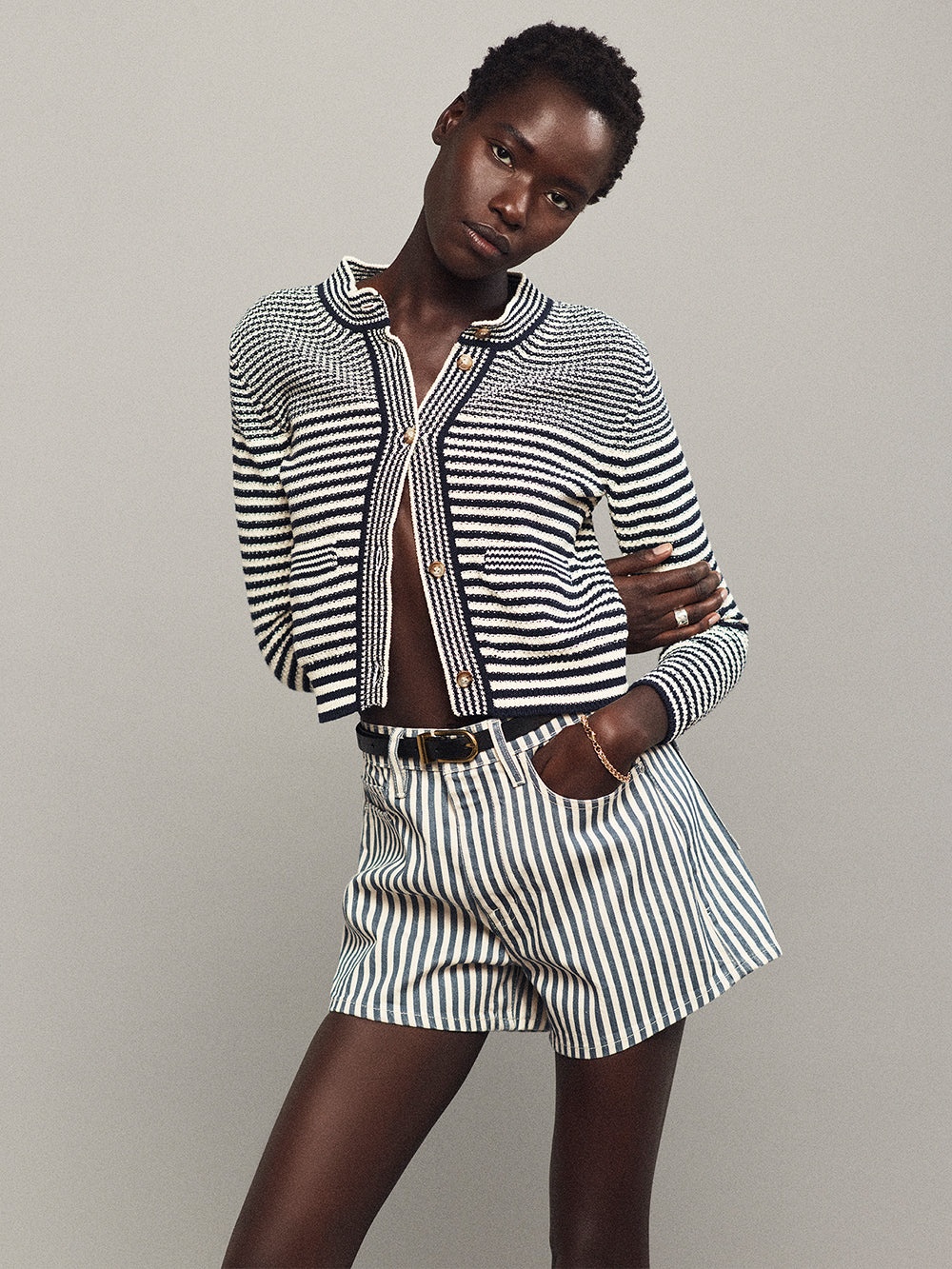 Compact Stripe Cardi in Navy Multi - 2