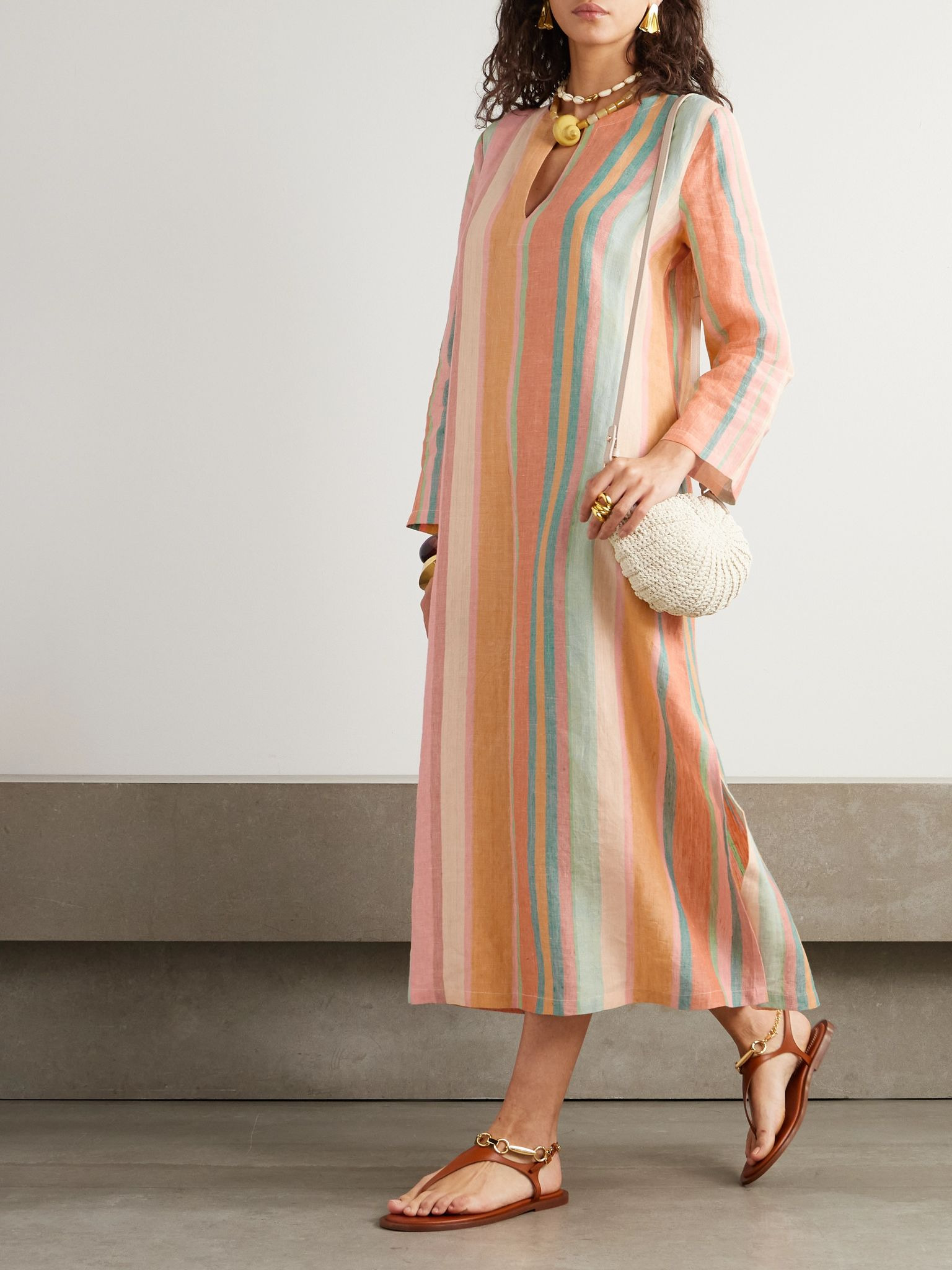 Striped linen kaftan Pastel orange - 2