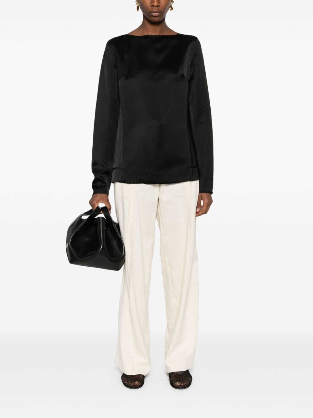 long-sleeve satin top - 2