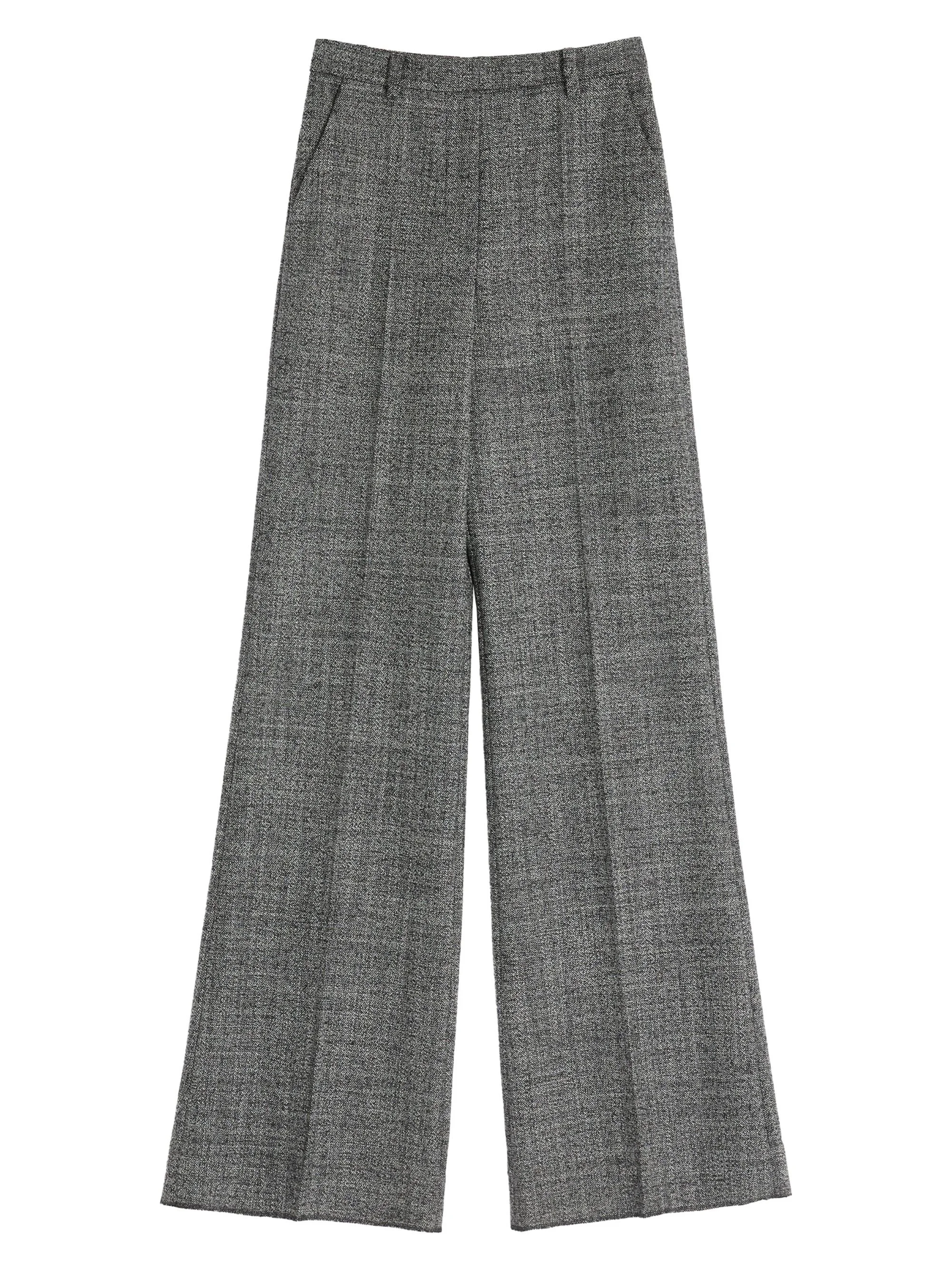 Women's Wool Mouliné Pants - White Black - 1
