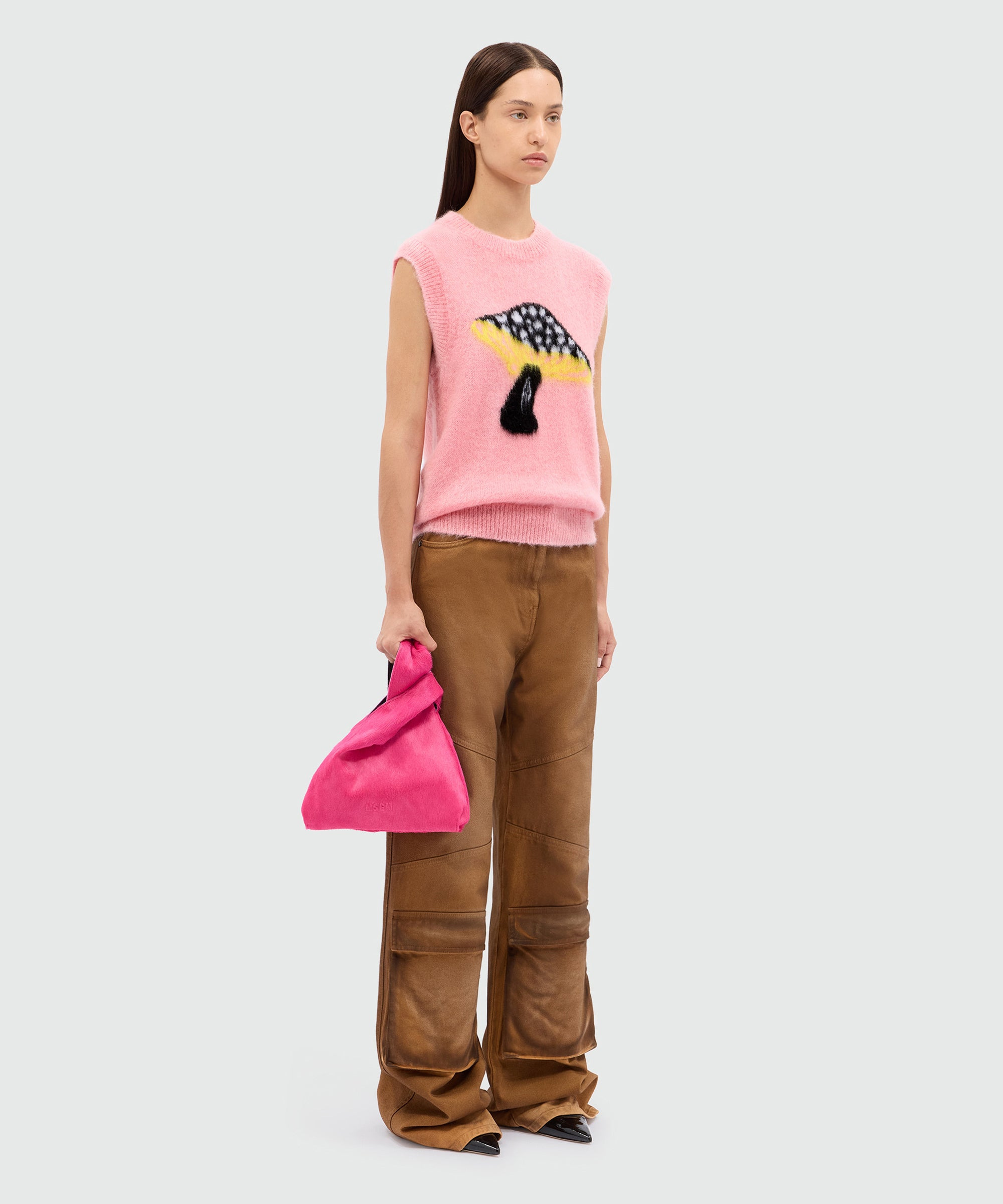 Pink mohair vest with "Fantastic Mushroom" motif - 4