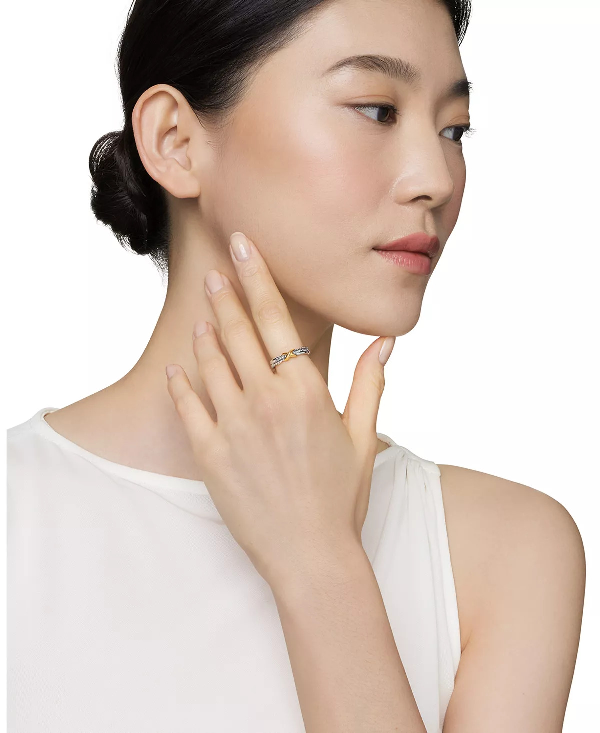 Petite X Ring in Sterling Silver with 18K Yellow Gold, 4mm - 6