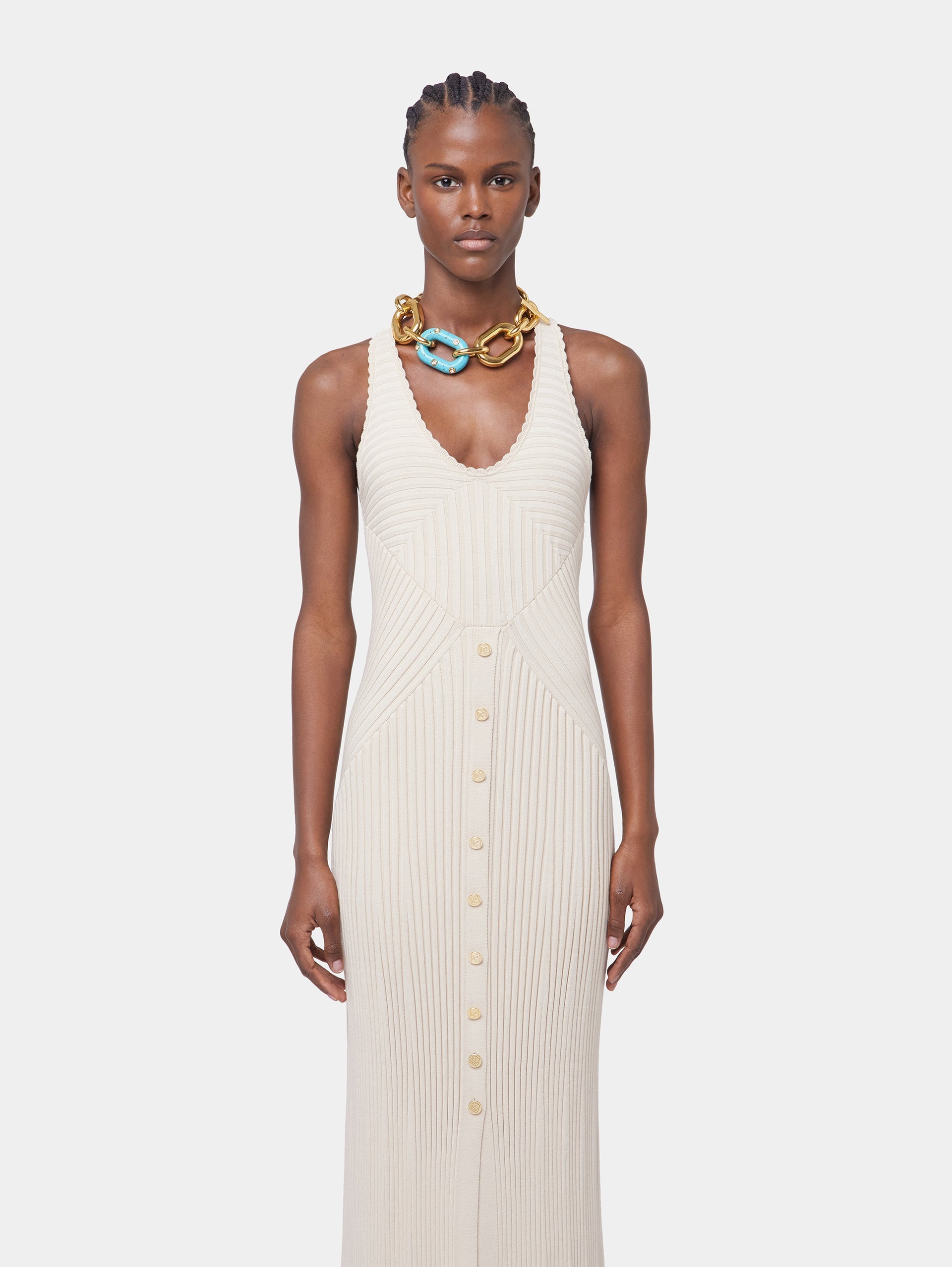 ECRU LONG DRESS IN VISCOSE KNIT - 3