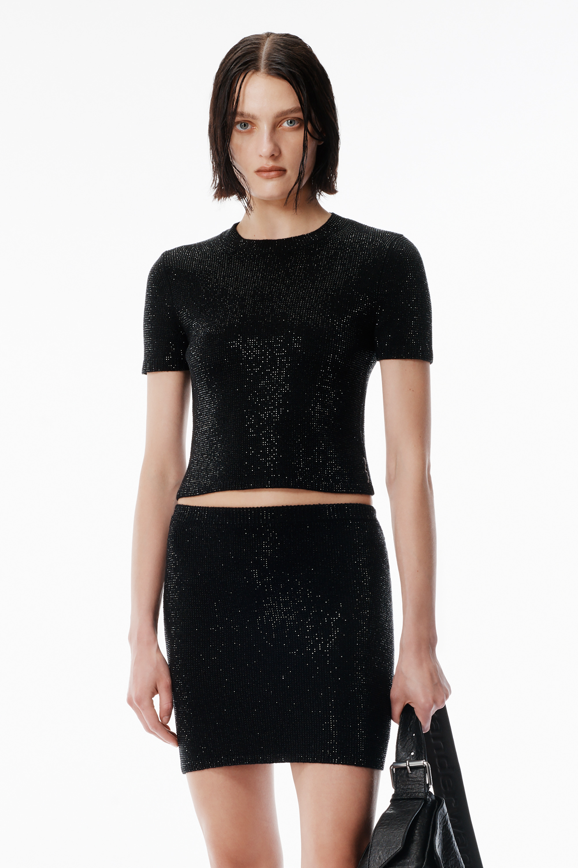 Black Wool-Blend Hotfix Miniskirt - 5