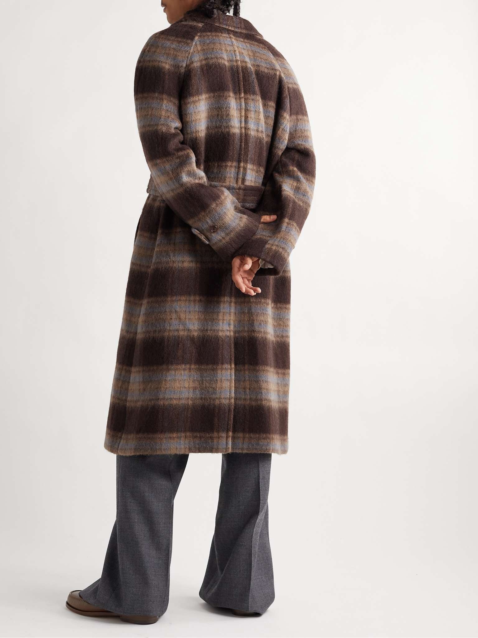 Belted Checked Brushed Wool Coat - 4