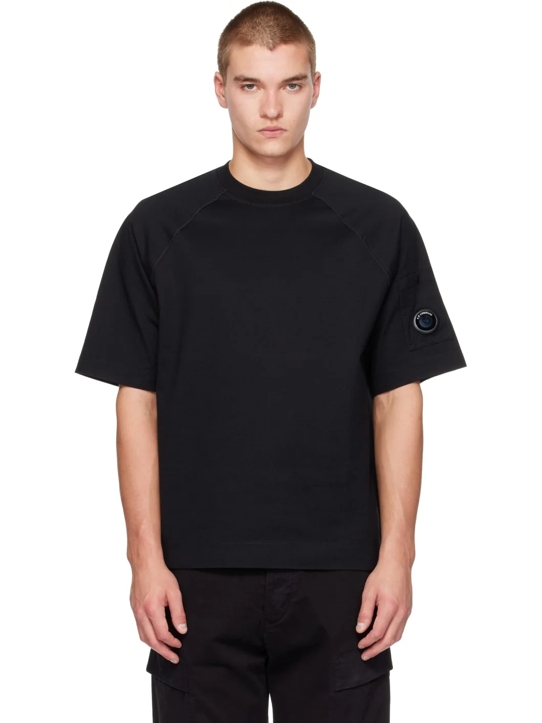 Black 30/2 Mercerized Jersey Twisted Lens T-shirt - 1
