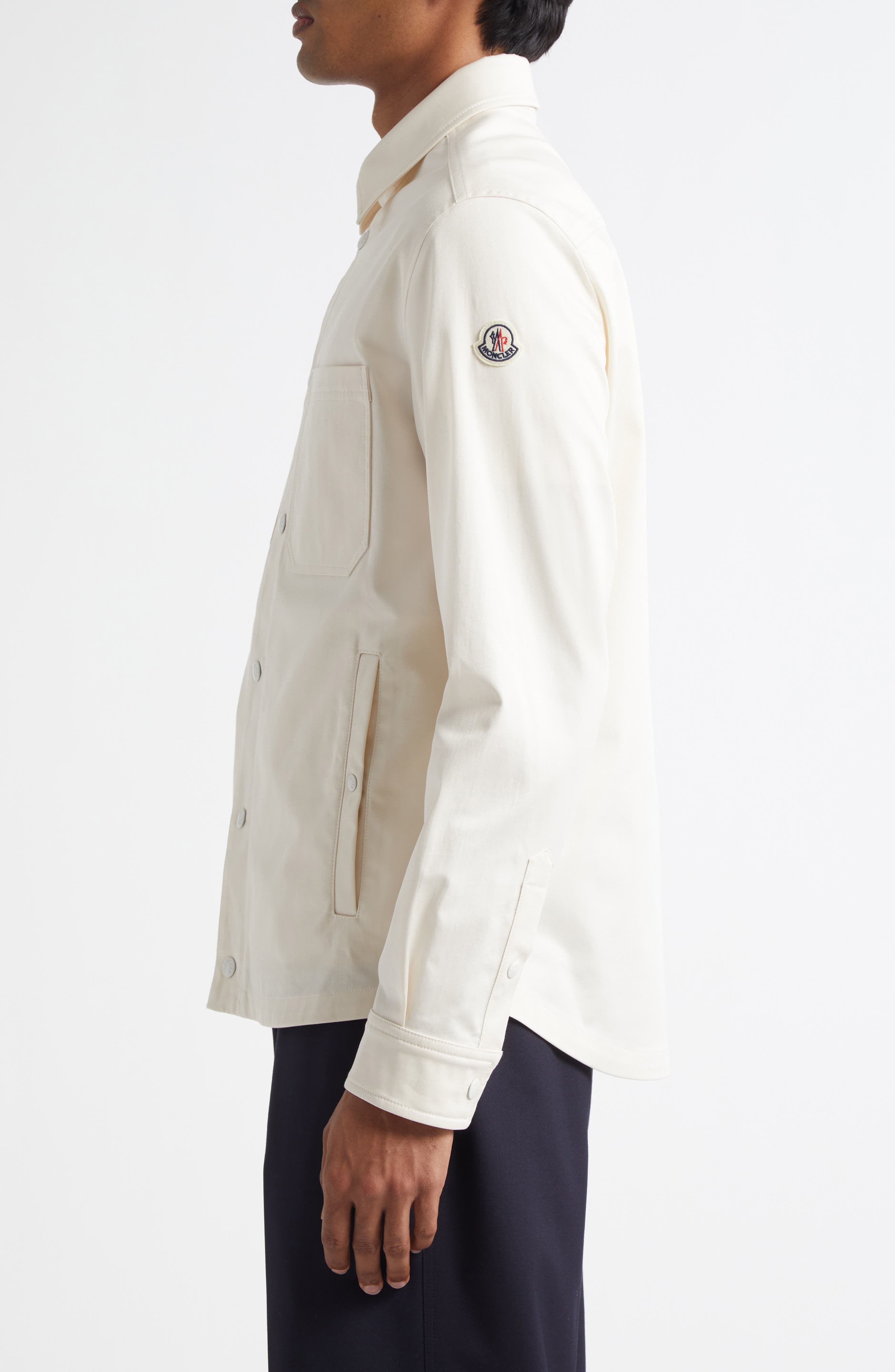 Moncler Stretch Cotton Shirt Jacket in White at Nordstrom - 3