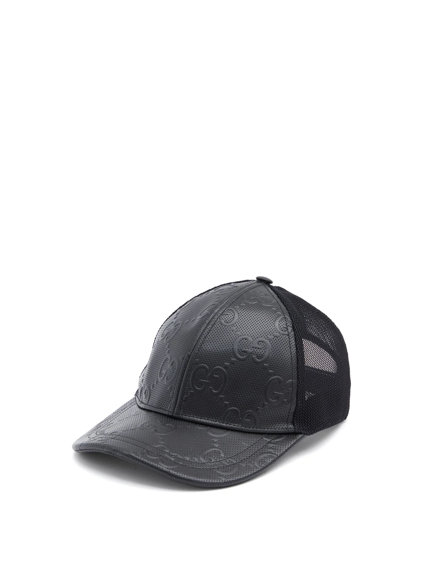 GG-embossed leather and mesh cap - 1