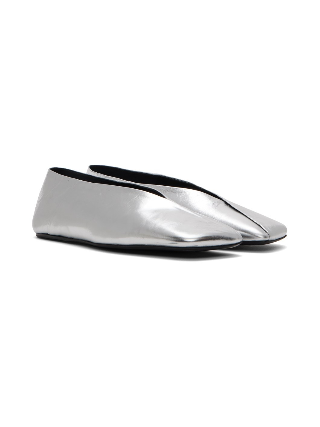 Silver Square Toe Ballerina Flats - 4