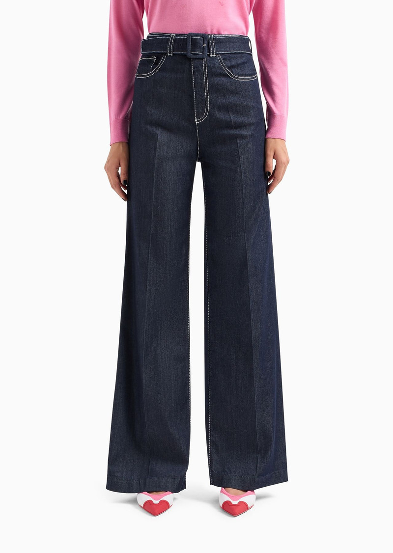 EMPORIO ARMANI ASV J14 high-waisted wide-leg palazzo jeans in a stretch Lyocell-blend denim with contrasting stitch outlook