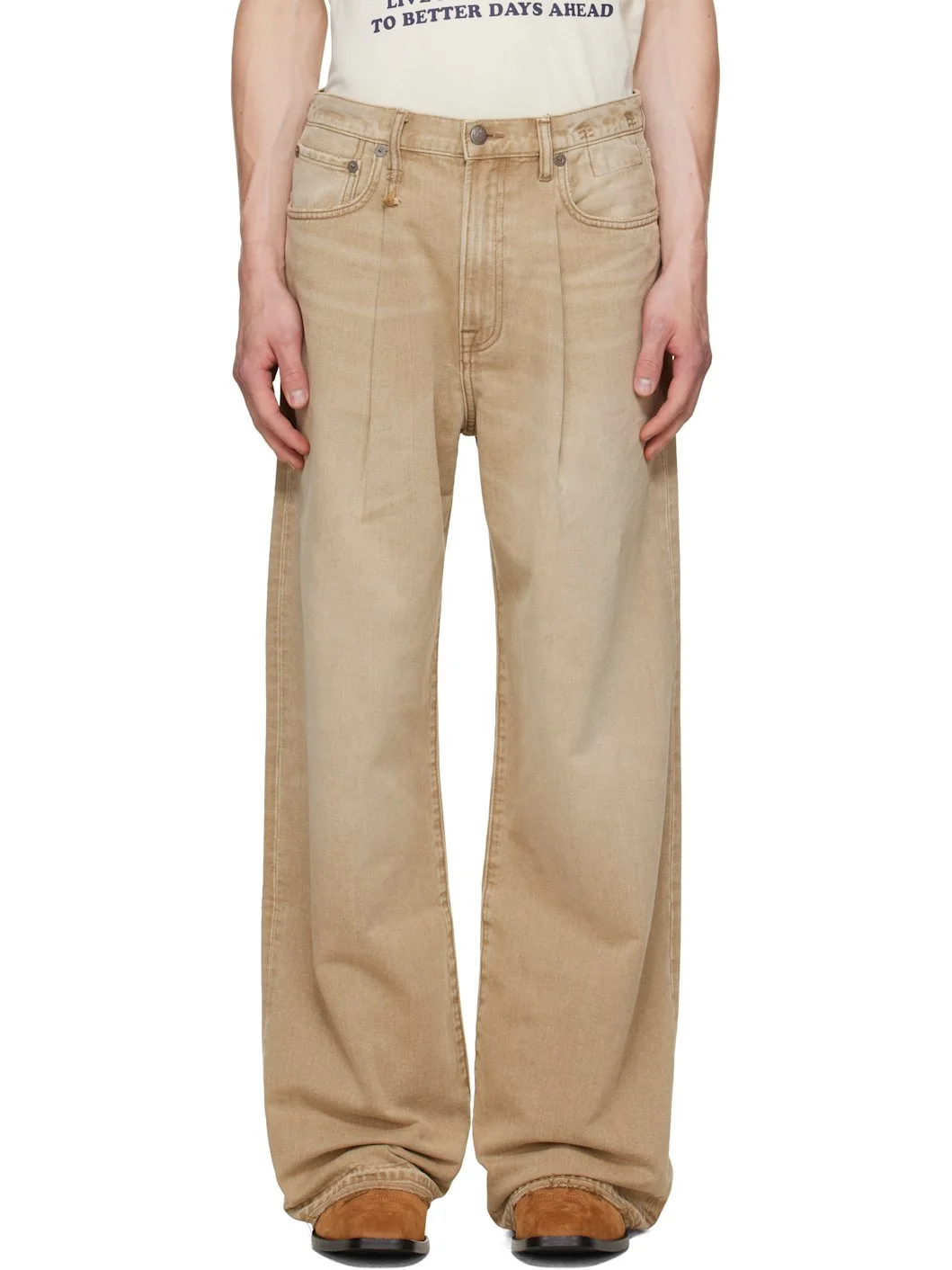 Beige Damon Pleated Jeans - 1