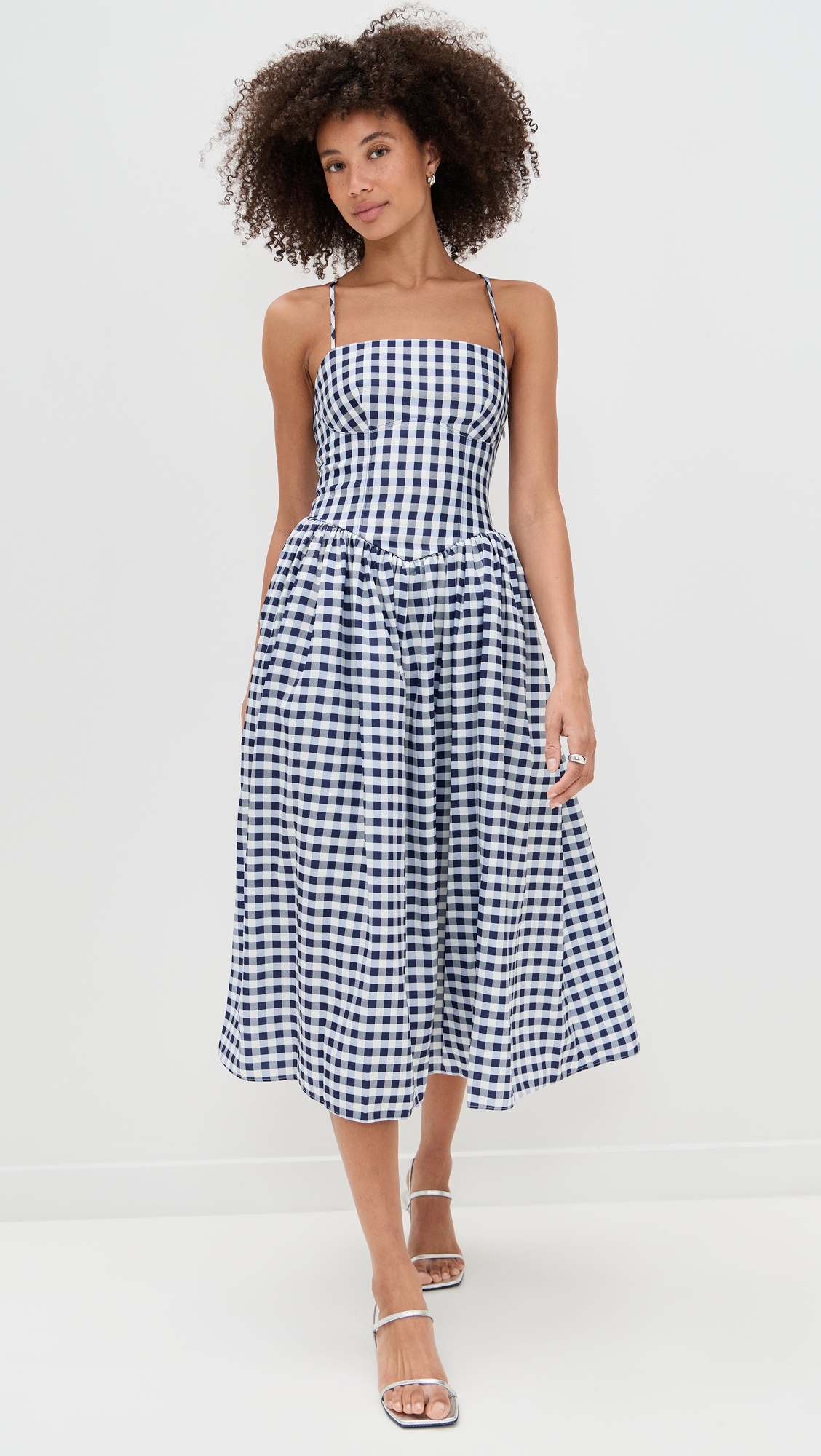 Navy Printed Taffeta Midi Dress - 4