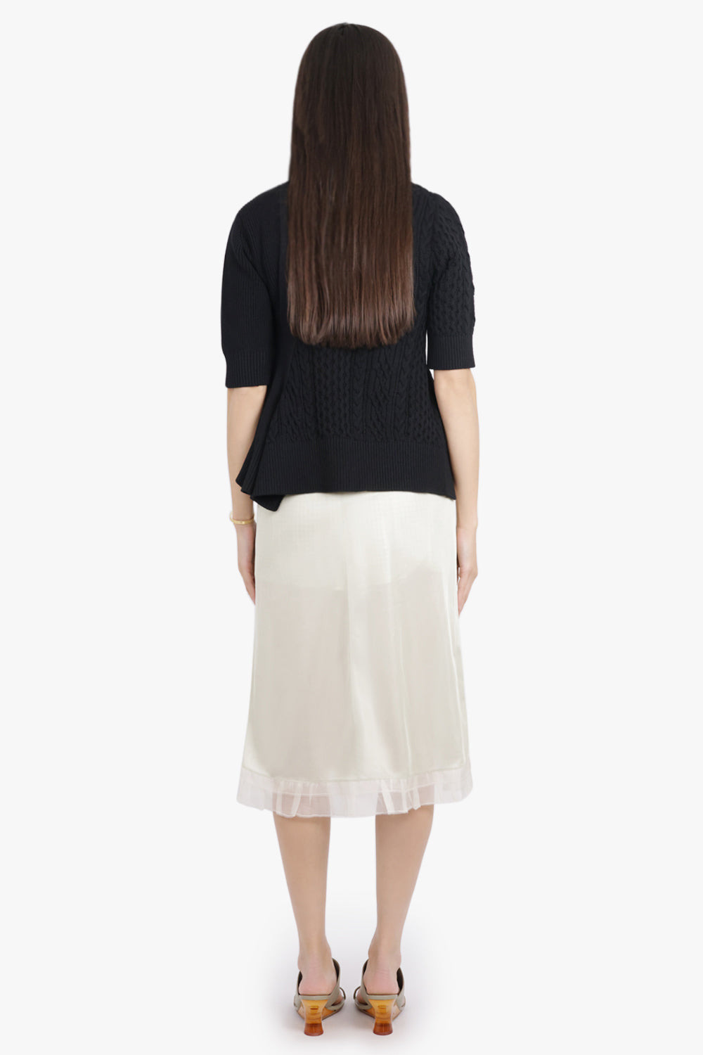 LAYERED MIDI SKIRT WITH CHECK UNDERLAY | BEIGE/WHITE - 5