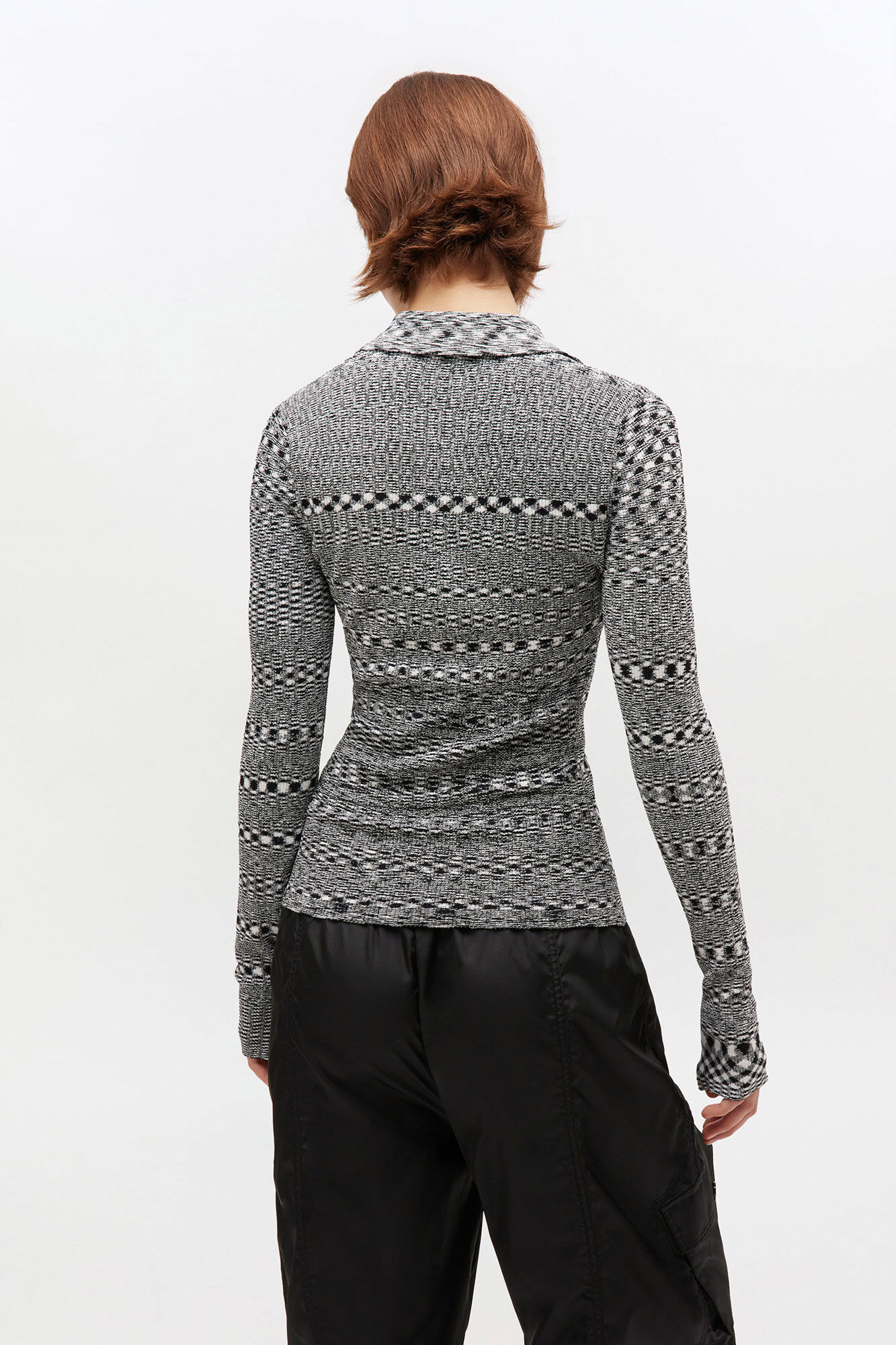 GREY STRIPED KNITTED POLO SHIRT - 4