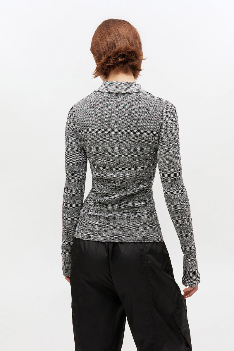 GREY STRIPED KNITTED POLO SHIRT 4