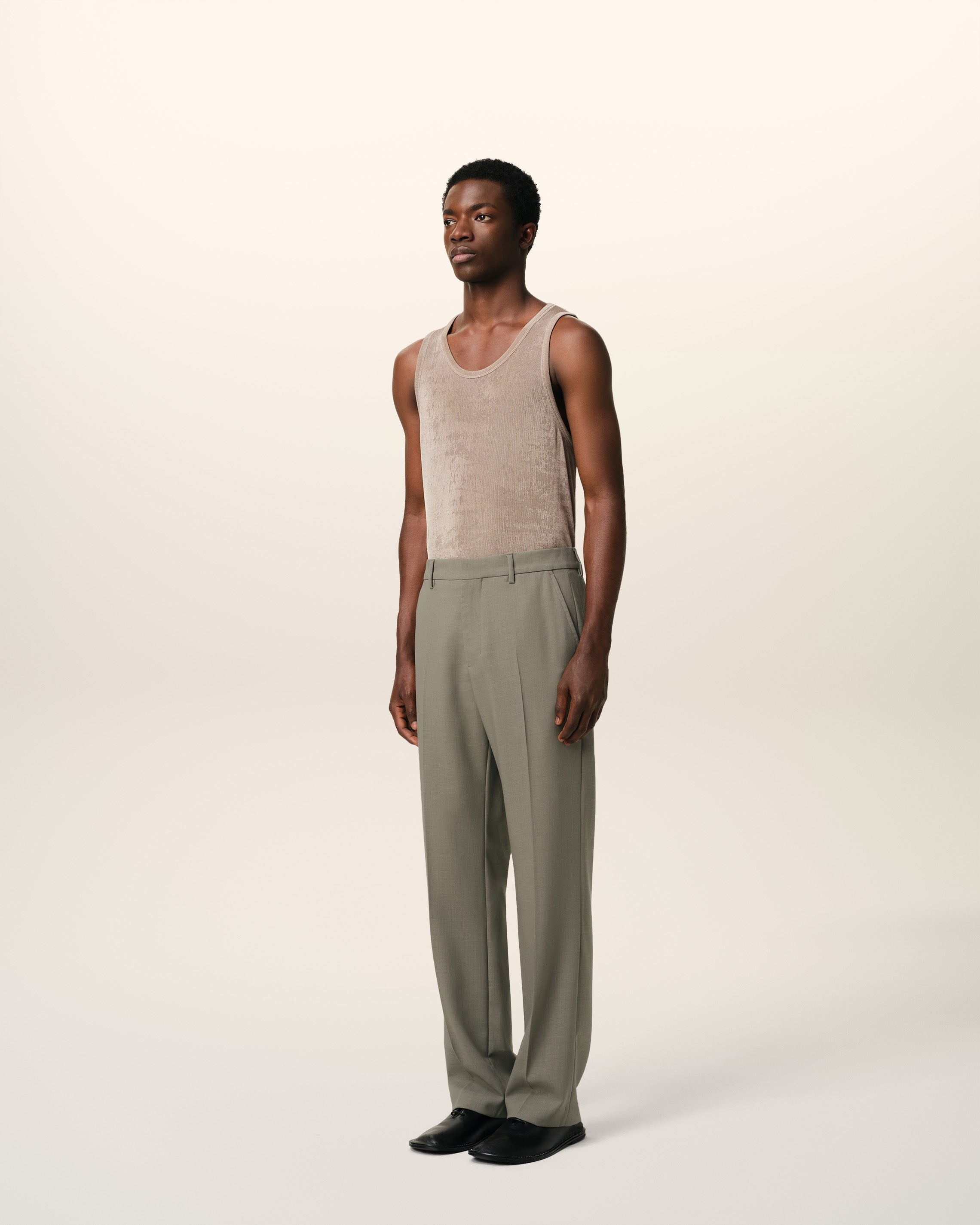 TAUPE WOOL STRAIGHT FIT TROUSERS - 6