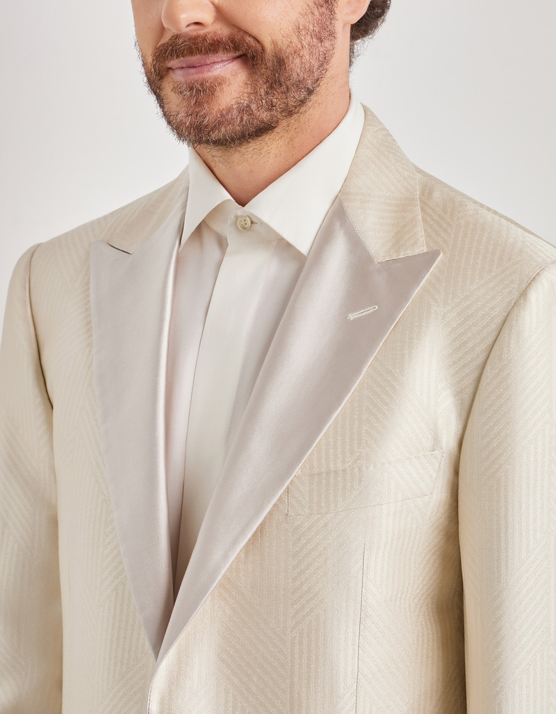 CHAMPAGNE SINGLE-BREASTED SILK REGULAR FIT TUXEDO JACKET 5