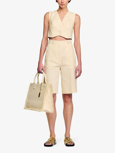 Sandro Corset-style cropped stretch linen-blend waistcoat outlook