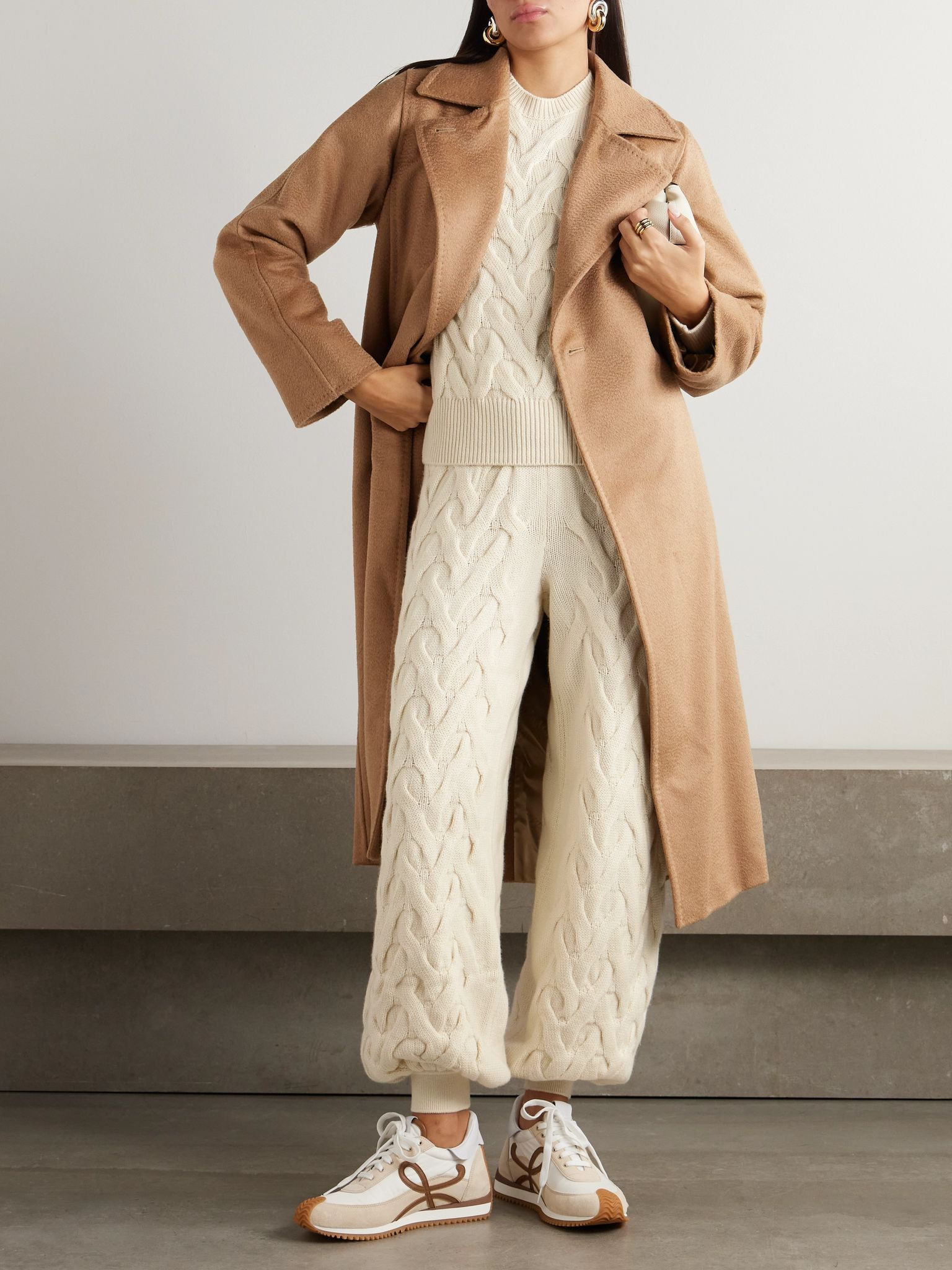 Cable-knit cashmere tapered track pants Ivory - 2